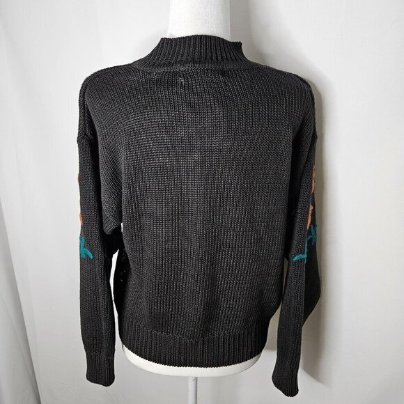 Le Moda Small Vintage Fleur-de-lis Y2K Hand Loomed & Embroidered Black Sweater - Picture 4 of 9